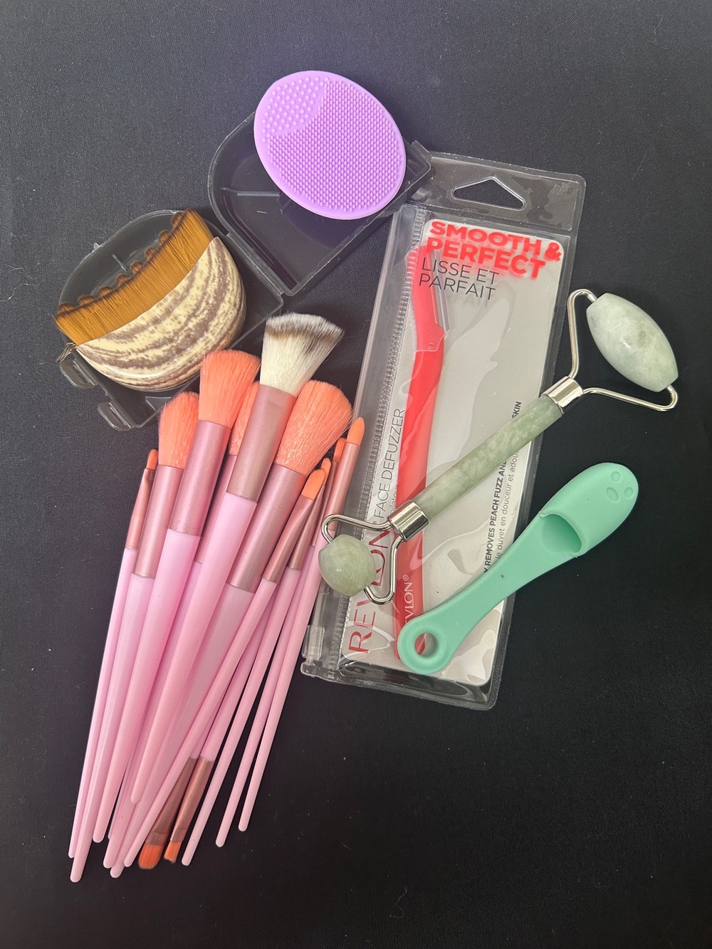 Makeup Tool Bundle: Lymphatic Drainage Brush,  Green Jade Roller and more